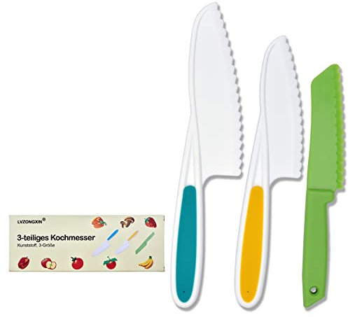 LVZONGXIN Coltello per bambini, senza BPA, 3 pezzi, coltello da cucina di sicurezza per bambini, per tagliare frutta o verdura, regalo per bambini, per la festa del vino, compleanno