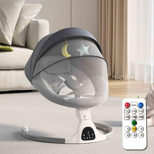 Adjustable Height Baby Swings for Infants to Toddler-Electric Bluetooth Infant Swing with Remote Control, Rocker with 5 Speeds, 5-Point Harness,3 Seat Positions,12 Preset Lullabies (Grey)