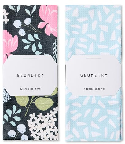 GEOMETRY Kitchen Tea Towels - Quick Dry Microfiber Dish Towels for Kitchen Pretty Petals, 18 x 30 2 Pack