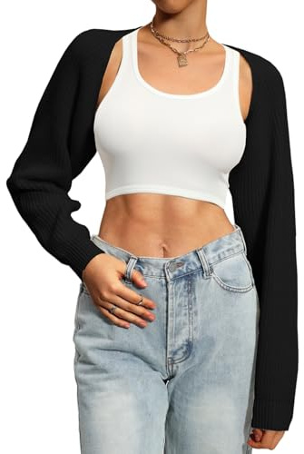 Navneet Bolero dam boleros kort oversize stickad tröja Y2K crop top Shrug vinter kofta kofta tröja, A001 svart klassisk, XS