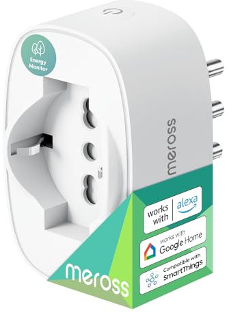 Meross Presa Smart Italiana, Presa WiFi (Type C, F, L) con Monitoraggio Consumi, Presa Intelligente 16A, Compatibile con Alexa, Google Home e SmartThings, Controllo Vocale e Remoto, 3840W, 1 Pezzo