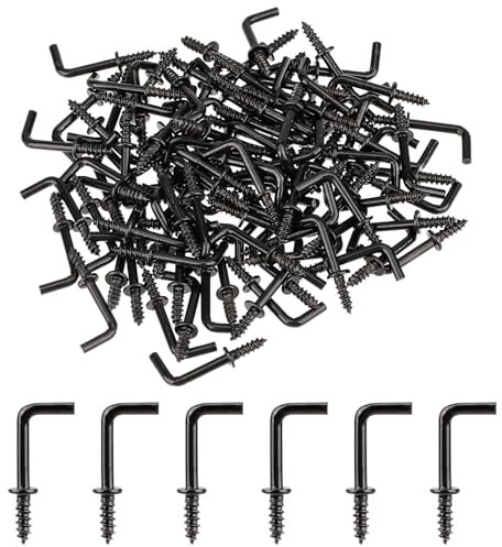 Kalionne Lot de 150 crochets en L à suspendre - Mini crochets à visser en métal - Crochets à vis à suspendre (noir)