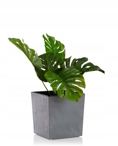 HowHomely Eckiger Blumentopf Grau 19x19x19 cm Groß Außen - Blumenkübel mit Pflanzkübel Einsatz - Betonoptik für Deko Wohnzimmer Garten und Terrasse