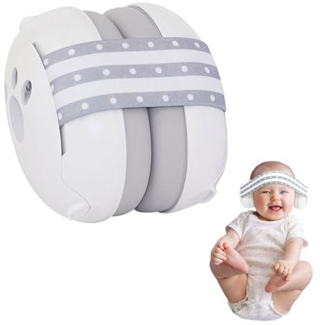 Zueyen Cuffie antirumore per bambini, 0-36 mesi Cuffie antirumore per bambini, Comode cuffie per bambini contro danni all'udito e migliorano il sonno (Bianco + Grigio)
