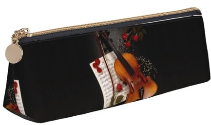 Shunieg Federmäppchen aus Leder mit Hühnern und Bauernhof-Aufdruck, dreieckig, Federmäppchen, Organizer für Büro, Uni, Schule, Erwachsene, Teenager, Mädchen, Jungen, Violine Notenblätter,