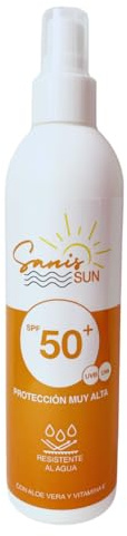 SANIS SUN | Protector Solar SPF 50 - Spray Corporal - Protección UVA/UVB - Resistente al Agua - Con Aloe Vera y Vitamina E - 250 ml
