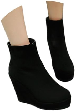 MEECHI Keilabsatz Stiefeletten Damen Wildleder Ankle Boots Herbst Winter Kurz Stiefel Mit Seitlicher Reißverschluss High Heels Plateau Booties Elegant Knöchel Schuhe Für Outdoor, Party(Black,38 EU)