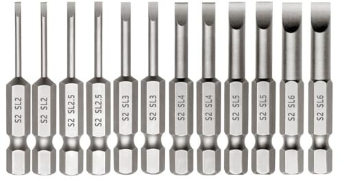 Saipor 12 st spårbit set 50 mm längd, slitsad skruvmejsel bit set för slagnyckel, magnetisk 1/4 tum sexkantsskaft, elektrisk skruvbitsset, SL2/2,5/3/4/5/6, uppsättning av 2