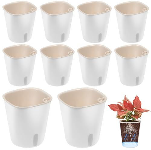 10 Stück Selbstwässernder Blumentopf: Blumentopf mit Bewässerungssystem, Selbstbewässerung Topf mit Wasserstandsanzeiger, Selbstbewässerungstopf für den Innenbereich,Töpfe für Kräutergarten Küche