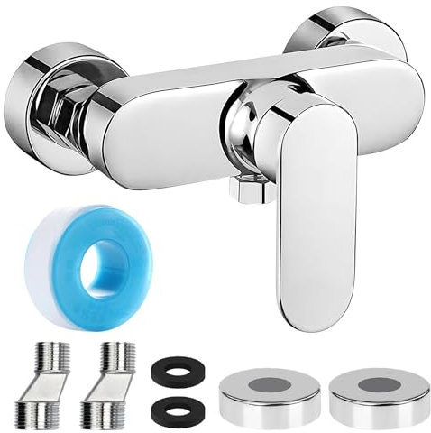 Xkzhrr Mitigeur Monocommande Douche Noir, Robinet Mitigeur de Douche Mural, Robinet de Douche Monocommande, Raccord Fileté pour Flexible en 1/2(Chromé)