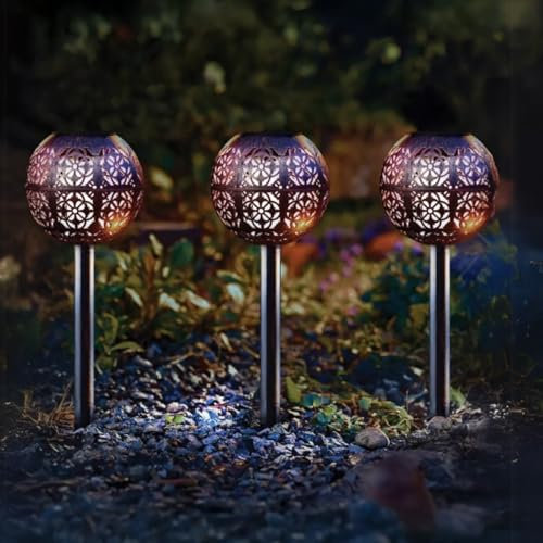 Garden Mile Luxorb - Juego de 6 luces solares para jardín, diseño de silueta de damasco, impermeables, para jardín, todo el año, ideal para parterres, bordes, macetas, iluminación de entrada
