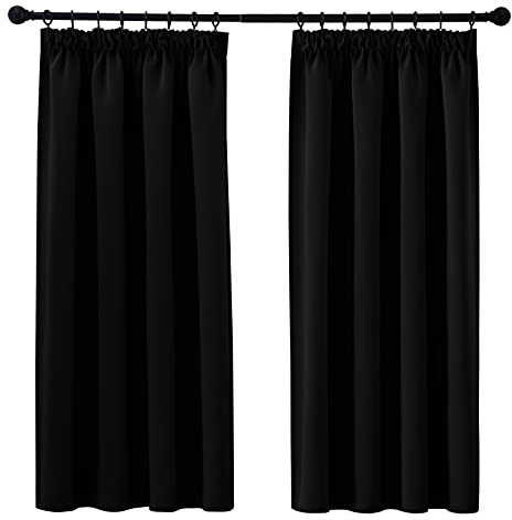 PONY DANCE Blackout Pencil Pleat Curtains, Black, W46 x L36 Inch, 2 Panels | Thermal Insulated Curtains with Noise Reducing & Privacy, Luxury Soft Window Treatment for Bedroom, Living Room & Kitchen