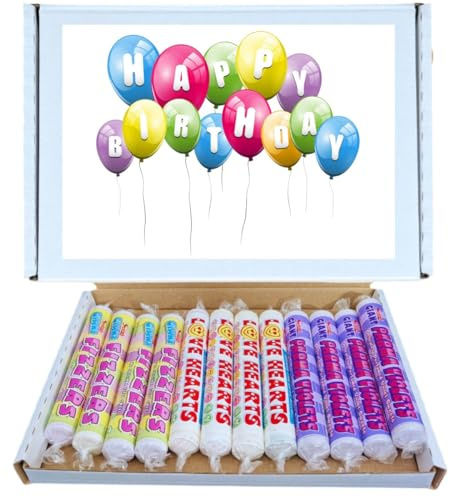 Birthday Sweet Box Gift Hamper | Retro Candy Sweet Box With Giant Fizzers,Giant Love Hearts & Giant Parma Violets 4 Pack of Each