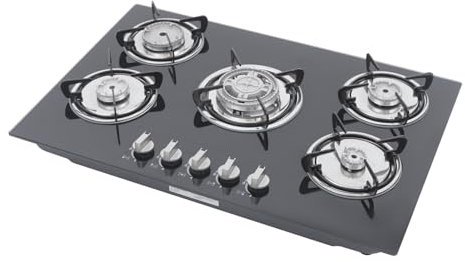 Levkitch Piano cottura a gas a 5 fiamme, fornello a gas a 5 zone, fornello a gas wok, piano cottura da incasso con protezione automatica della fiamma (5 bruciatori da 77 x 51 x 7 cm)