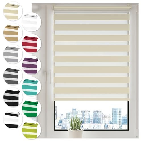 Doppelrollo Klemmfix ohne Bohren 100cm x 100cm Creme Duo Rollo Klemmrollo Sonnenschutzrollo Fensterrollo für Fenster & Türen Zebrarollo Seitenzugrollo