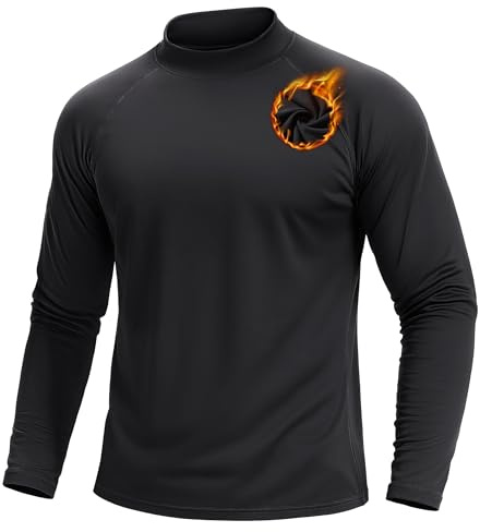 TACVASEN Thermal Top Men Long Sleeve T Shirt Turtle Neck Jumper Black L