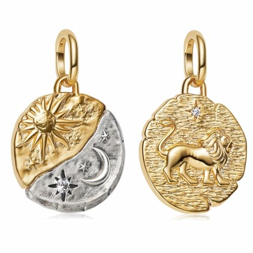 MSPOVOF Medallón con sol, luna y león Charm,S925 cuenta de plata de ley, para pulseras y collares, para regalo de joyería para mujer