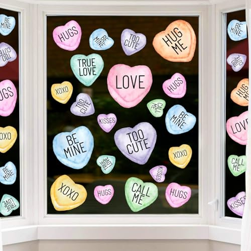 JOLCEEY 8 Sheets Valentines Day Window Clings, Pink Purple Blue Valentines Window Stickers Double-Side Love Hearts Window Decals for Home Wedding Anniversary Glass Window Decorations