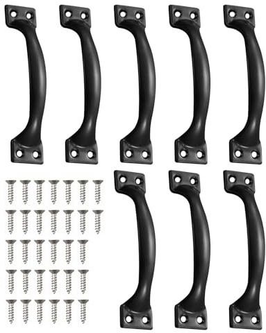 hommova 8 PCS Black D-Shaped Gate Handle with 32 Screws | Shed & Door Pull Handle for Wooden Gates, Cabinets, Furniture