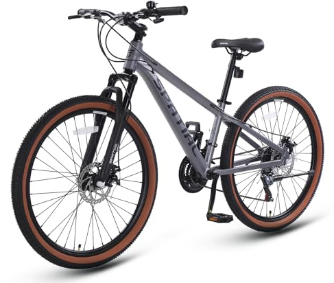 SPATIAL Mountainbike, 24/26/27,5/29 Zoll, Outdoor-Fahrrad, 21/8 Gänge, Aluminiumrahmen | Doppelscheibenbremsen, Verstellbarer ergonomischer Sattel für Männer, Frauen (Silber, 26 Zoll)
