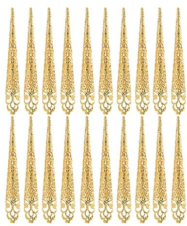 Paquete de 20 anillos de garra con punta de uñas, disfraz de reina antigua, accesorio de decoración de anillos de garra con punta de dedo, protectores de nudillos de dedo de color dorado para Hall.