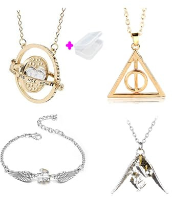 PPX Juego de 4 Collares de con Forma de Serpiente Dorada para los Fans colección de Regalos mágicos para Cosplay, joyería para Mujer y niña,con Caja Transparente