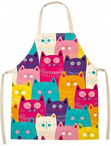 ShopINess Delantales de Cocina Gato para Adultos y Niños para Cocinar en Familia Barbacoas Fiestas Idea Regalo Gato