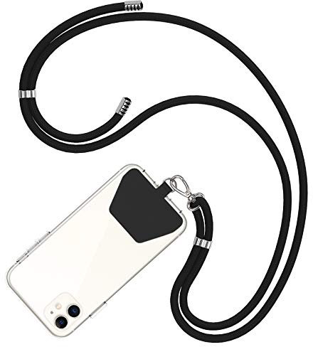 COCASES Handykette Universal zum Umhängen- Handyband aus Nylon kompatibel mit jeden Smartphones, Handy Kette Umhängenband mit Kordel (Schwarz)