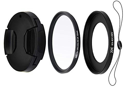JJC Objektiv Zubehörset 4 Teilig für Sony RX100VA, RX100V, RX100IV, RX100III, RX100II, RX100 mit Objektivadapter, UV Filter, Objektivdeckel und Objektivdeckelhalter (52mm)
