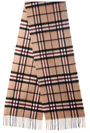 EDINBURGH CASHMERE mjuk lammull stor (Thomson kamel check) pläd utsökt halsduk - 30 cm x 175 cm, Camel, L