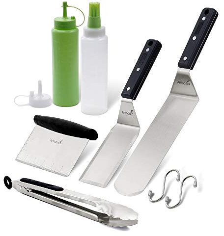 Anmarko Metal Spatula Set Stainless Steel and Scraper - Professional Chef Griddle Spatulas Set of 6 - Heavy Duty Accessories Great for Cast Iron BBQ Flat Top Grill