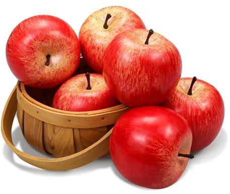 Mele artificiali Frutis finte, Mele di simulazione per la decorazione domestica Mele realistiche di dimensioni normali Mele finte per decorazione natalizia di Kichen Party (6 pezzi di mela rossa)