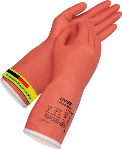 Uvex u-chem 3500 1 paire de gants de protection chimique contre l'acétone, les produits de nettoyage, la colle et les solvants – Robuste et flexible – Orange – Taille 08/M