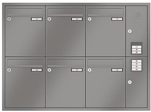 RENZ/Eckrahmen / 6er Unterputz-Briefkastenanlage Einbau-Briefkasten mit Sprechfeld/RAL-Farbe 9007 Volumen 8 L/Dein-Briefkasten.de