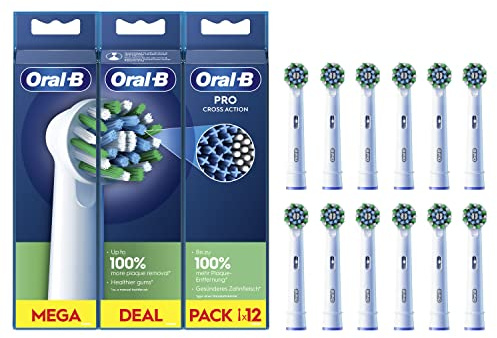 Oral-B Pro Cross Action Electric Toothbrush Head, X-Shape and Angled Bristles for Deeper Plaque Removal, Pack of 12 Toothbrush Heads, White