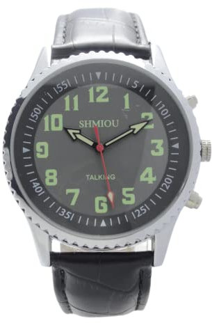 SHMIOU English Talking Watch for The Blind Visually Impaired Elderly Woman Ladies Black Leather Strap Band Quartz with Alarm XM-UK-230502