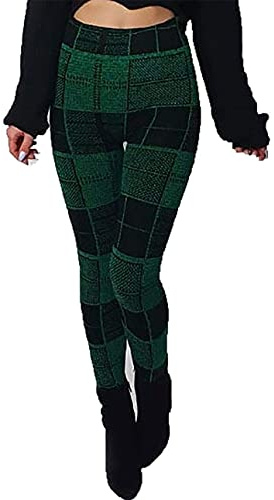 FAIRY BOUTIQUE Ladies Stretchy Knitted Full Length Leggings Womens Warm Winter Wear Leggings Pants (Check Knitted Green/Black UK 12)