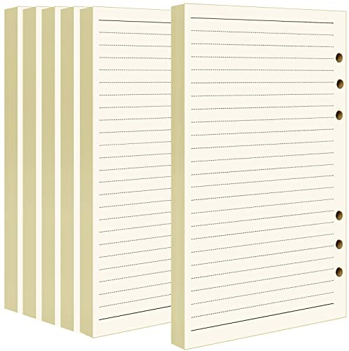 FANDAMEI 6 Pack A5 Refills Paper - 540 Pages/270 Sheets A5 Insert Ruled Lined Paper, 6 Hole Loose Leaf Punched Paper Refill for Diary Notebook