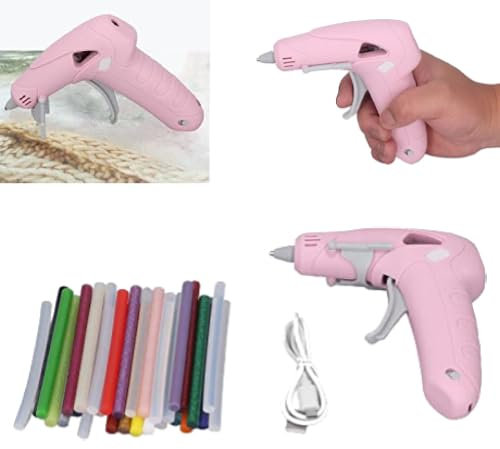 Fyearfly Mini Pistola de Silicona Caliente, Pistola de Silicona Inalámbrica USB Recargable con 30 Barras de Pegamento Precalentamiento Rápido para DIY Reparaciones Decoraciones