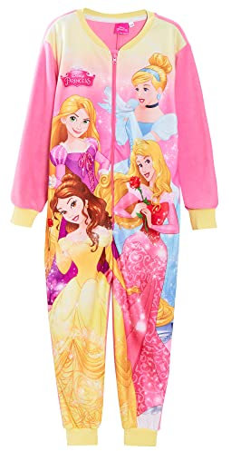 Disney Prinzessinnen-Einteiler für Mädchen, Schlafanzug für Kinder, Fleece-Schlafanzug mit Reißverschluss, rose, 7-8 Years