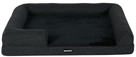 HMTOPE Orthopädisches Hundebett, Hundesofa, hohen Rand, Hundekissen, Hundekorb, Abnehmbar und waschbar, Grosse Hunde & MittelgroßeHunde, Schwarzgrau, 106cm