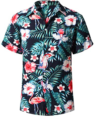 Yuson Girl Camisa Hawaiana Hombre Funky Camisa Hawaiana Manga Corta Camisas Verano Camisa Estampada Aloha con Botones Vacaciones de Impreso Playa Camisa Informal de Hawaii(Negro, XL)
