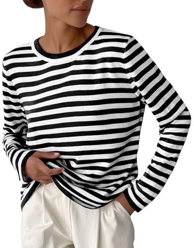 MGizo DtiSpectrum Suéter Clásico De Rayas para Mujer, Holgado, Casual, con Cuello Redondo, Manga Larga, Jersey Ligero, Camiseta De Punto Marinero Bretón