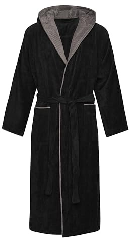 Octopus F5719 Peignoir en tissu éponge pour homme 100 % coton (350 g/m²) avec certification Öko-Tex – Capuche – 2 poches – Ceinture, Velours noir/anthracite (1492), XXXXL