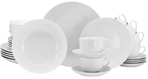 CreaTable, 21926, Luna Weiss-serien, 30-teiliges presentset för 6 personer, kombiservice av Porzellan, tvättbara och mikrowellengeignet, kvalitetsproduktion