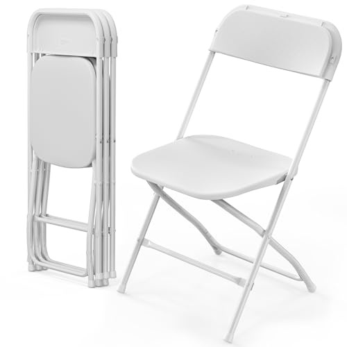 Bonnlo Chaise Pliante, Set de 4 Chaises, Chaise de Jardin Pliante, pour l'Intérieur et l'Extérieur, Empilable, en Métal & Plastique, jusqu'à 158Kg, Blanc