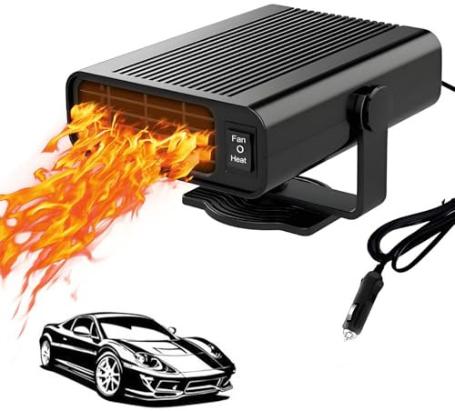 autozen Autoheizung, 2 in 1 Auto Heizlüfter 12V 200W Auto Heizung Entfroster 360° Drehbar für Auto Windschutzscheibe Schnelle Heizung, schwarz