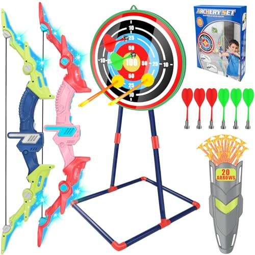JUOIFIP 2 IN 1 Pfeil und Bogen Kinder, Bogenschießen Set Kinder Geschenke für ab 4-12 Jahre alte Jungen, Bogenschießen Ziel Outdoor Indoor Spielzeug für Kinder