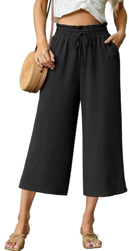 FREEOAK Women Palazzo Pants High Waist Wide Leg Summer Flowy With Pockets