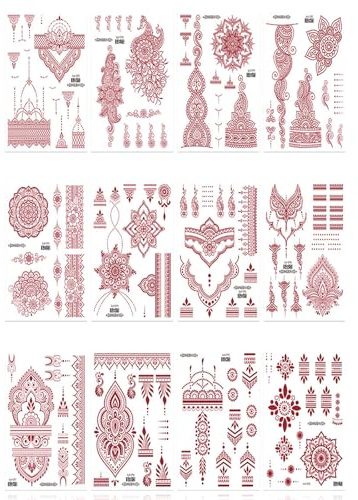 Scinzene Hennaa Tattoo Set - 14 Blätter Temporäre Tattoos mit 10 Designs, Wasserfest und Hautfreundlich, Ideal für Frauen und Mädchen, Festival, Hochzeit, Strand und mehr